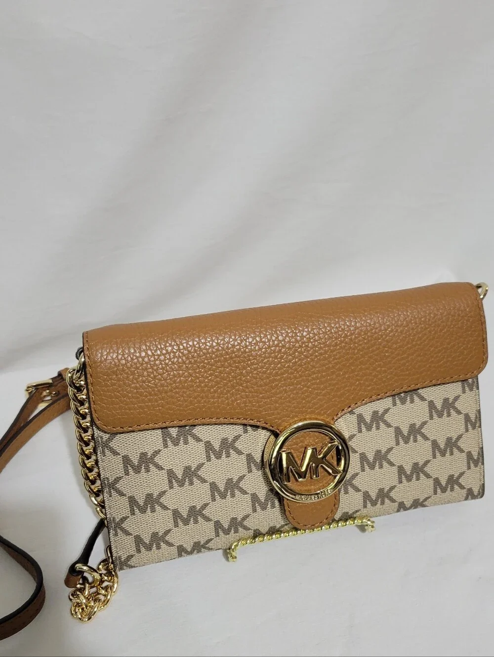 Michael Kors Tan and Beige Signature MK Crossbody Bag